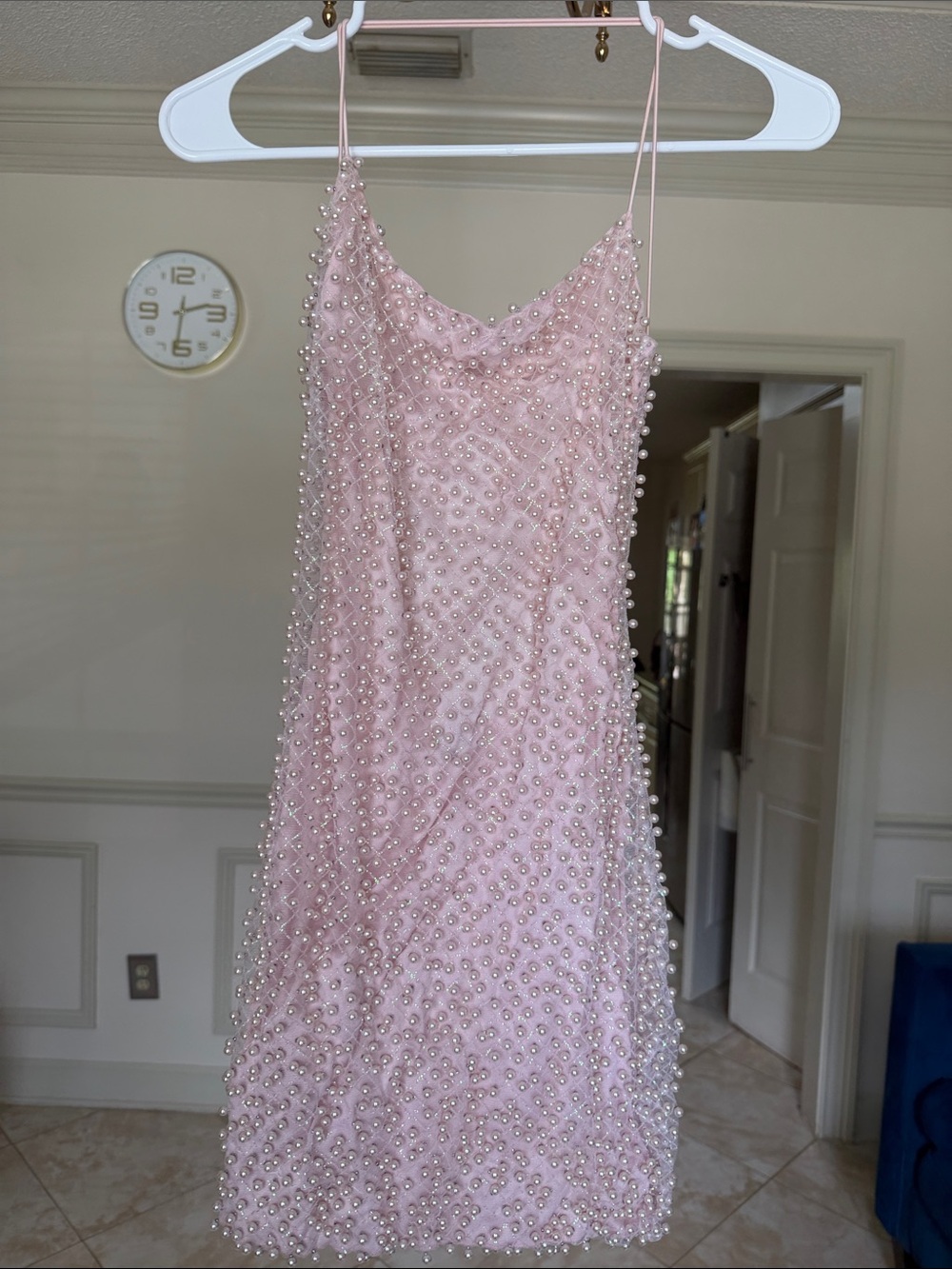 Windsor Elegant Pink Pearl-Embellished Slip Dress